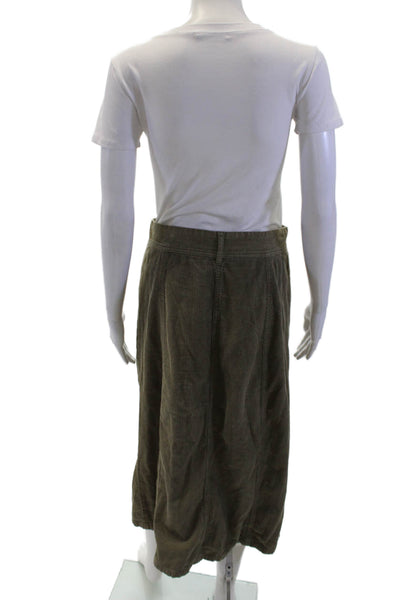 Zara Womens Cotton Ribbed Buttoned Corduroy Straight Skirt Green Size M