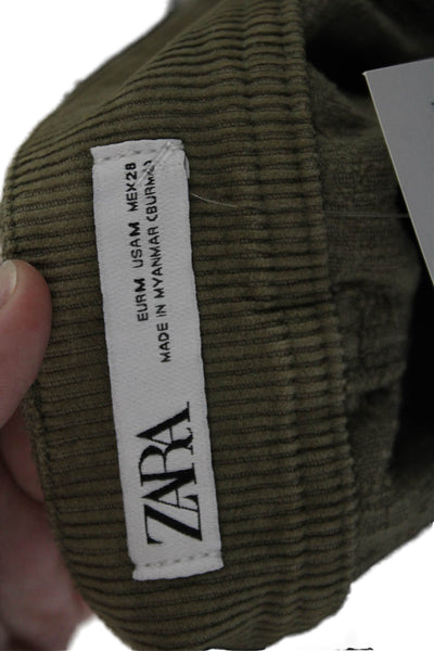 Zara Womens Cotton Ribbed Buttoned Corduroy Straight Skirt Green Size M