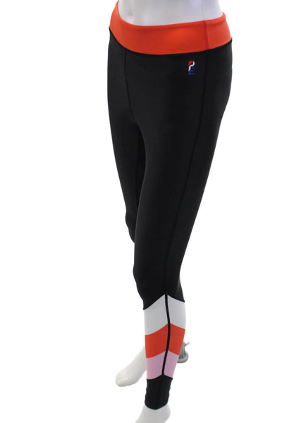 PE Nation Womens Pull On High Rise Athletic Leggings Black Red Size Small