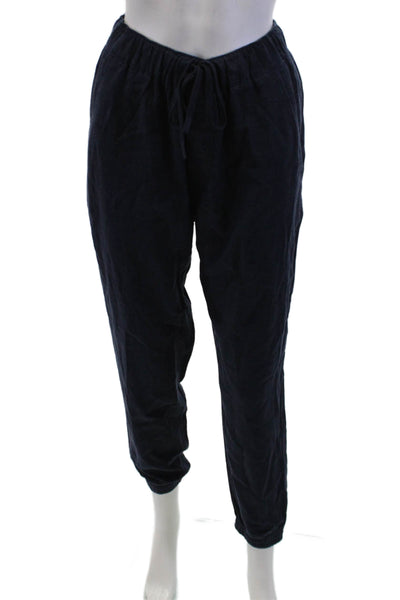 Zara Womens Linen Blend High Rise Slim Leg Pants Navy Blue Size Small
