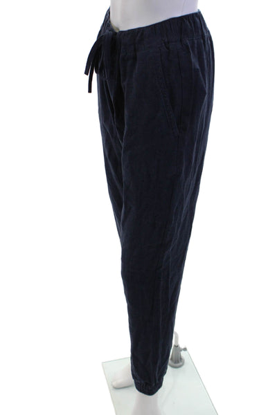 Zara Womens Linen Blend High Rise Slim Leg Pants Navy Blue Size Small