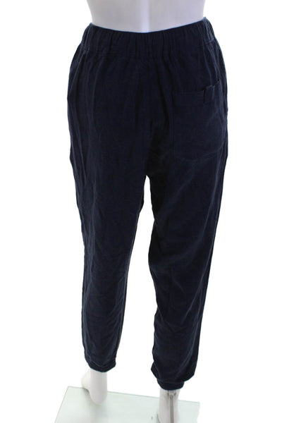 Zara Womens Linen Blend High Rise Slim Leg Pants Navy Blue Size Small