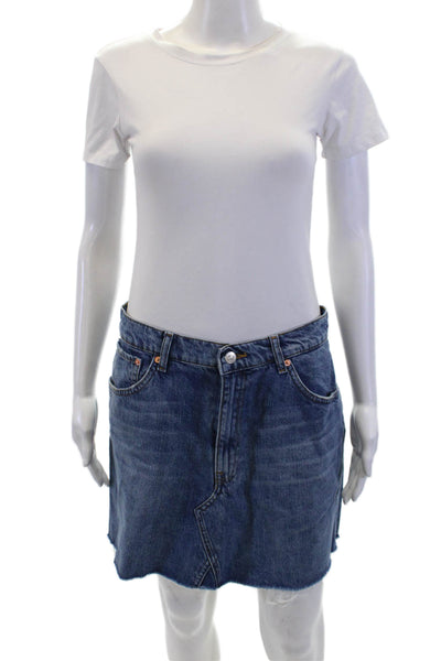 Zara Woman Denim Collection Womens Denim Raw Hem Mini Skirt Blue Size Large