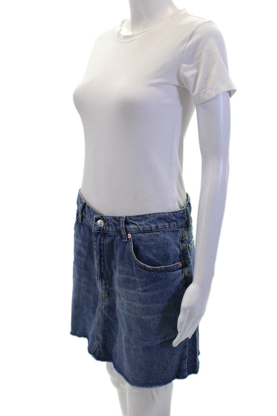 Zara Woman Denim Collection Womens Denim Raw Hem Mini Skirt Blue Size Large