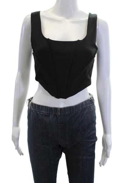 Zara Womens Sleeveless Cropped Corset Tank Top Black Size Medium