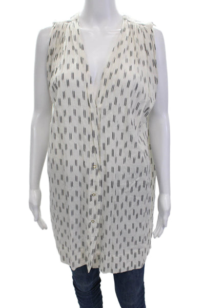 Mirth Womens Sleeveless V Neck Abstract Tunic Top White Blue Cotton One Size