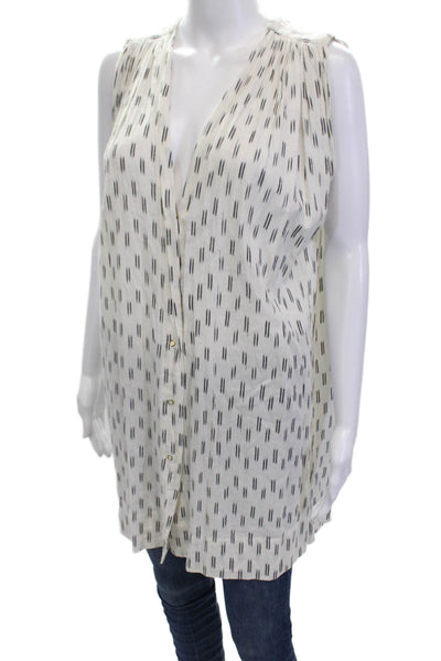 Mirth Womens Sleeveless V Neck Abstract Tunic Top White Blue Cotton One Size