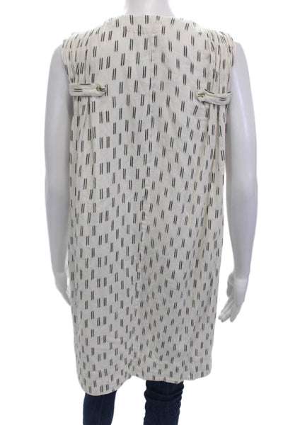 Mirth Womens Sleeveless V Neck Abstract Tunic Top White Blue Cotton One Size