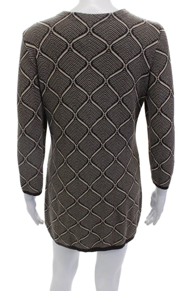 J. Mclaughlin Womens 3/4 Sleeve Crew Neck Mini Sweater Dress Brown White Medium