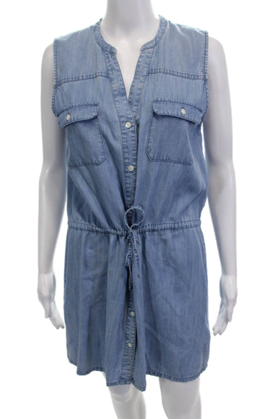 Soft Joie Womens Button Front Drawstring V Neck Mini Dress Blue Size Small