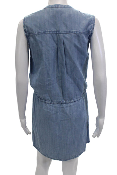 Soft Joie Womens Button Front Drawstring V Neck Mini Dress Blue Size Small