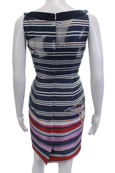 Carolina Herrera Womens Back Zip Scoop Neck Sheath Dress Blue Multi Size 4