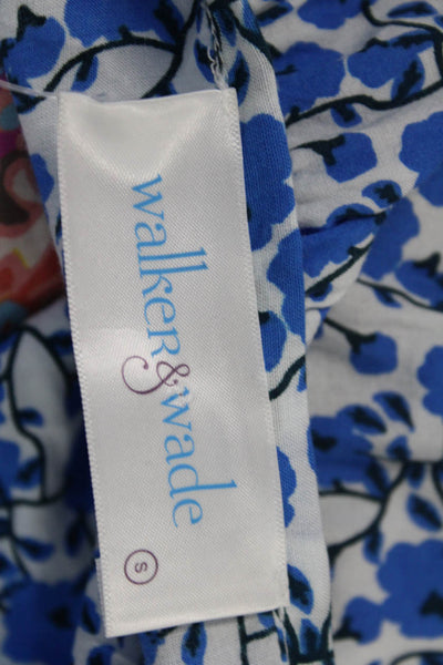 Walker & Wade Womens Short Sleeve Keyhole Floral A Line Dress White Blue Small