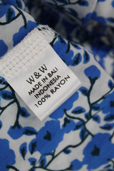 Walker & Wade Womens Short Sleeve Keyhole Floral A Line Dress White Blue Small