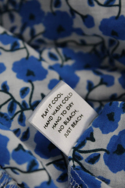 Walker & Wade Womens Short Sleeve Keyhole Floral A Line Dress White Blue Small