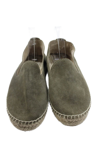 Manebi Womens Suede Round Toe Slip On Espadrille Flats Green Size 8