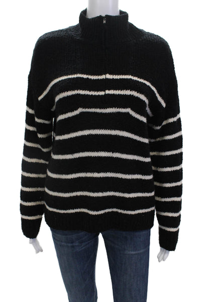 One Grey Day Womens Long Sleeve Quarter Zip Mock Neck Sweater Black White XS