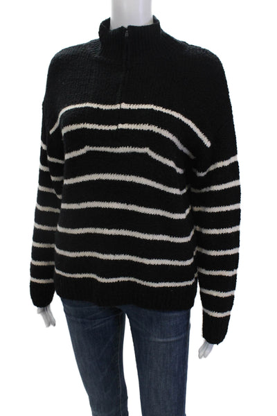 One Grey Day Womens Long Sleeve Quarter Zip Mock Neck Sweater Black White XS