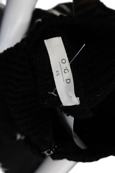 One Grey Day Womens Long Sleeve Quarter Zip Mock Neck Sweater Black White XS