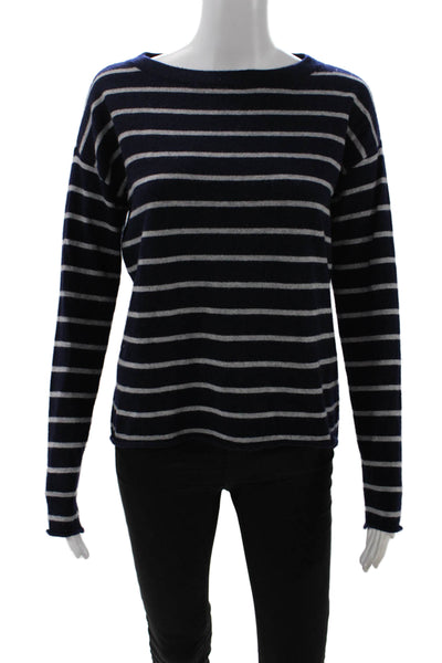 Aqua Cashmere Womens Striped Sweater Navy Blue Grey Size Extra Small