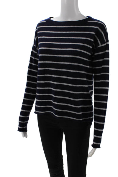 Aqua Cashmere Womens Striped Sweater Navy Blue Grey Size Extra Small