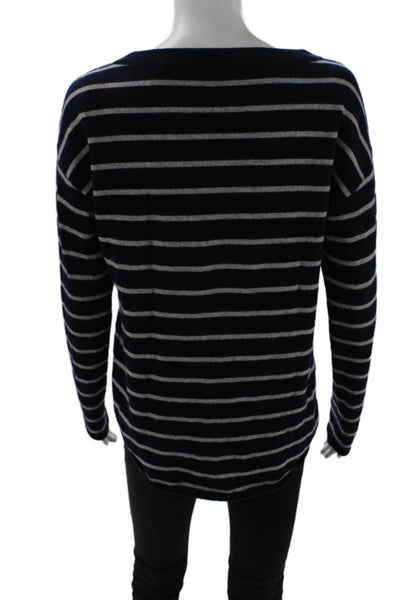Aqua Cashmere Womens Striped Sweater Navy Blue Grey Size Extra Small