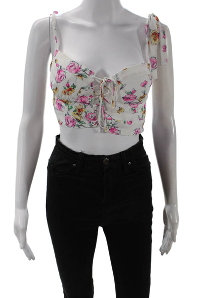 Wayf Womens Floral Print Cropped Tank Top White Multi Colored Size Extra Small