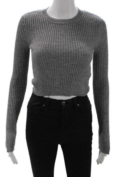 Lovers + Friends Womens Ribbed Cropped Sweater Grey Size Extra Small