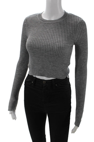 Lovers + Friends Womens Ribbed Cropped Sweater Grey Size Extra Small