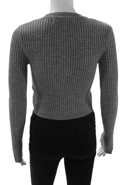 Lovers + Friends Womens Ribbed Cropped Sweater Grey Size Extra Small