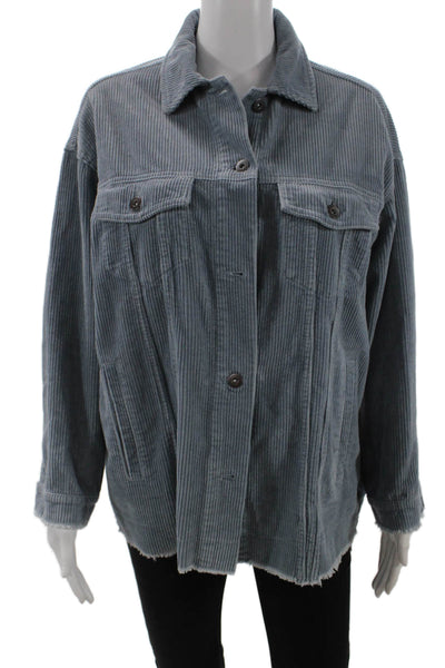 Zara Womens Corduroy Button Down Shirt Blue Cotton Size Extra Small