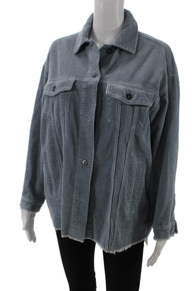 Zara Womens Corduroy Button Down Shirt Blue Cotton Size Extra Small