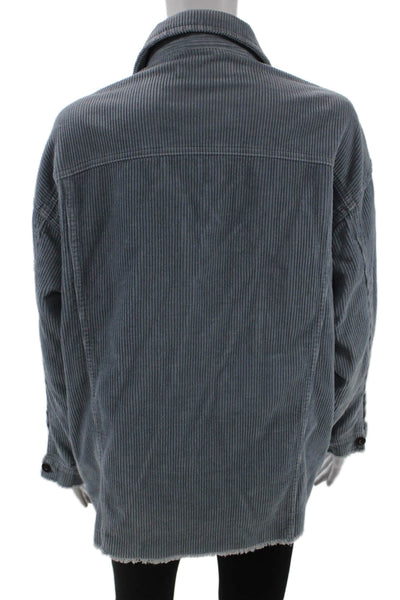 Zara Womens Corduroy Button Down Shirt Blue Cotton Size Extra Small