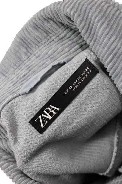 Zara Womens Corduroy Button Down Shirt Blue Cotton Size Extra Small
