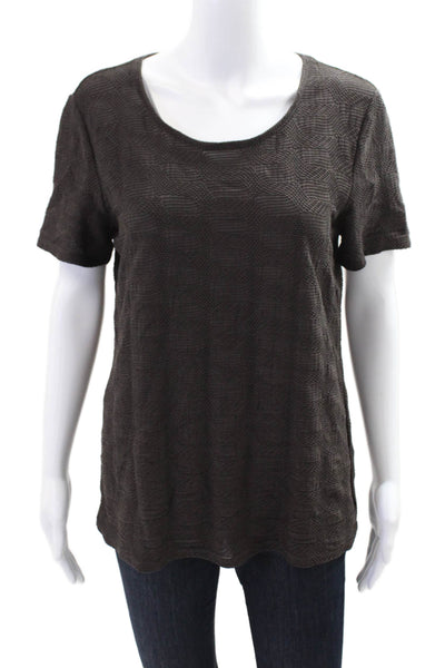 Armani Collezioni Womens Textured Scoop Neck Short Sleeve Top Brown Size 14
