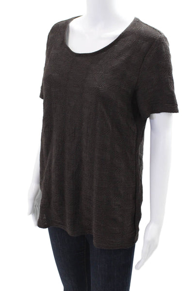 Armani Collezioni Womens Textured Scoop Neck Short Sleeve Top Brown Size 14