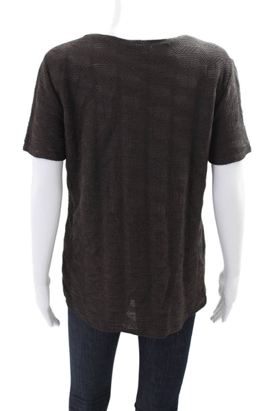 Armani Collezioni Womens Textured Scoop Neck Short Sleeve Top Brown Size 14