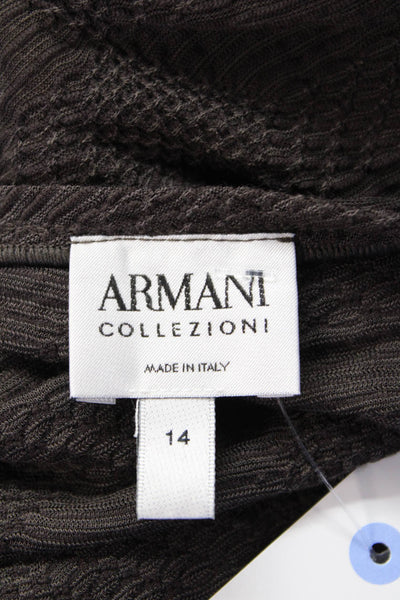 Armani Collezioni Womens Textured Scoop Neck Short Sleeve Top Brown Size 14