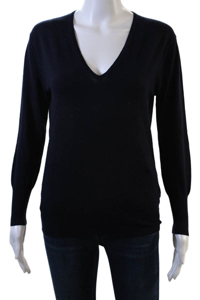 J Crew Women's V-Neck Long Sleeves Wool Pullover Sweater Blue Size S