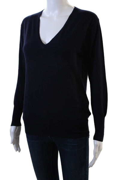J Crew Women's V-Neck Long Sleeves Wool Pullover Sweater Blue Size S