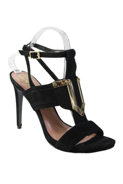 Vince Women's Open Toe Embellish Stiletto Suede Sandals Black Size 8.5