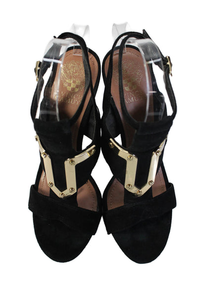 Vince Women's Open Toe Embellish Stiletto Suede Sandals Black Size 8.5