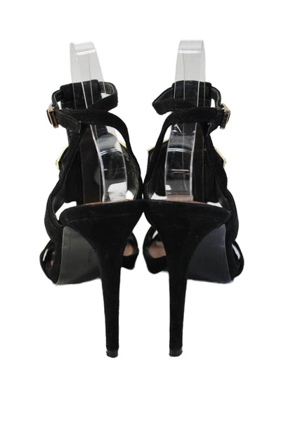 Vince Women's Open Toe Embellish Stiletto Suede Sandals Black Size 8.5