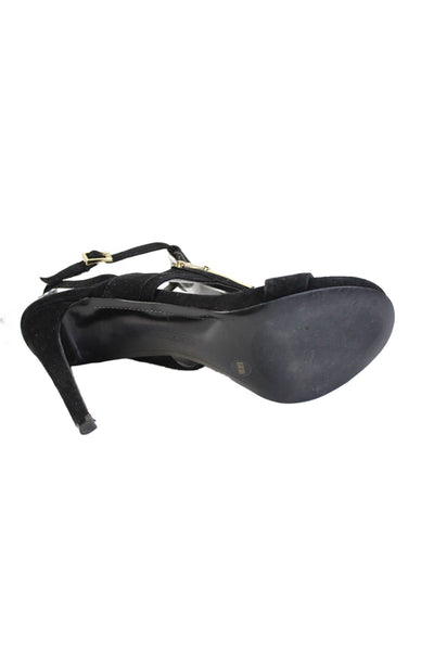 Vince Women's Open Toe Embellish Stiletto Suede Sandals Black Size 8.5