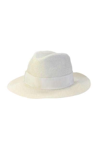 Gucci Womens GG Grosgrain Strap Woven Fedora Hat White Size Small