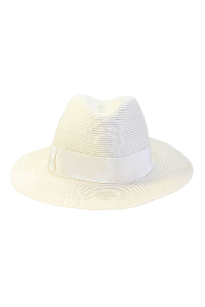 Gucci Womens GG Grosgrain Strap Woven Fedora Hat White Size Small