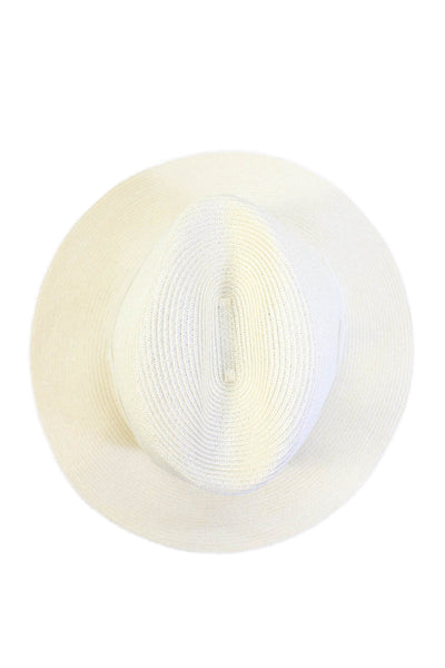 Gucci Womens GG Grosgrain Strap Woven Fedora Hat White Size Small