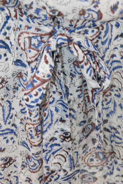 Xirena Womens Cotton Paisley V-Neck Long Sleeve Pockets Dress Blue Size XS