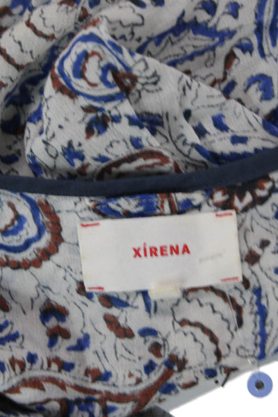 Xirena Womens Cotton Paisley V-Neck Long Sleeve Pockets Dress Blue Size XS