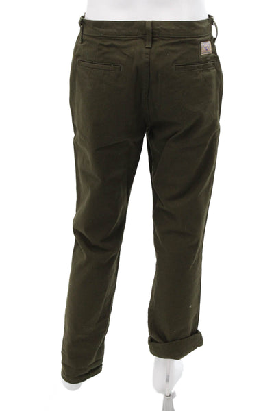 Designer Men Khaki Green Chinos Button Fly Size 32